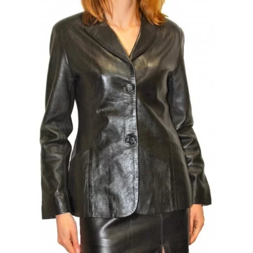 Veste femme en cuir d'agneau noir modèle Caissay