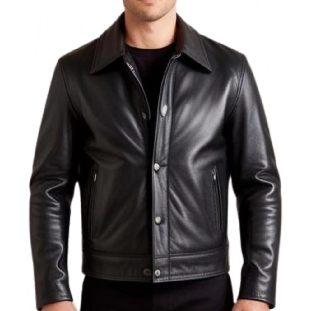 Blouson cuir homme classique en agneau noir modèle Dariome