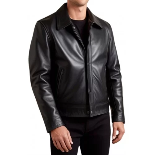 Blouson cuir homme classique en agneau noir modèle Dariome