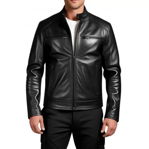 Blouson cuir homme classique en agneau noir modèle Garodi