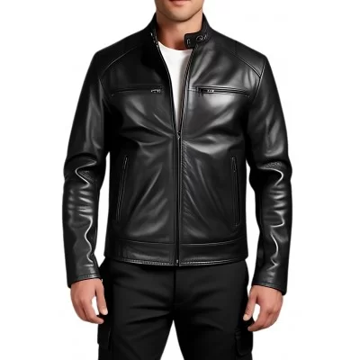 Blouson cuir homme classique en agneau noir modèle Garodi