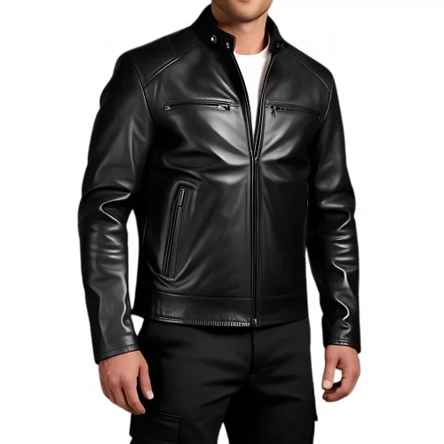 Blouson cuir homme classique en agneau noir modèle Garodi