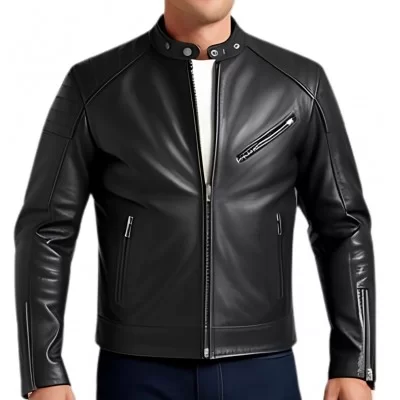 Blouson homme en cuir d'agneau noir modèle Hirisse