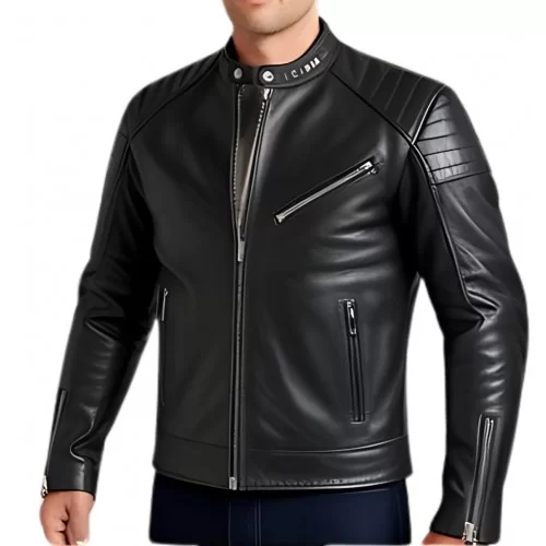 Blouson homme en cuir d'agneau noir modèle Hirisse