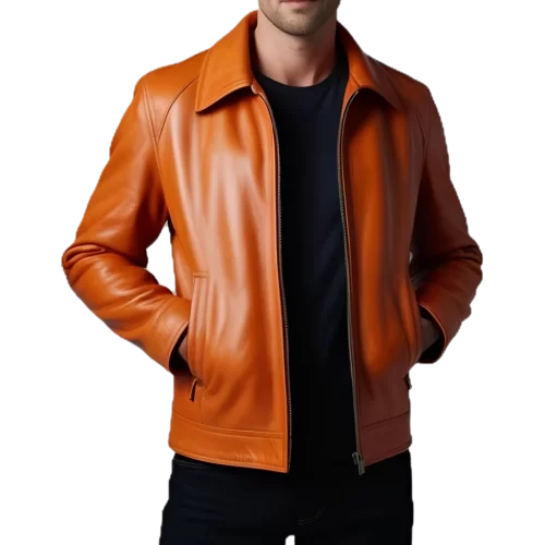 Blouson cuir homme en agneau orange modèle Irice