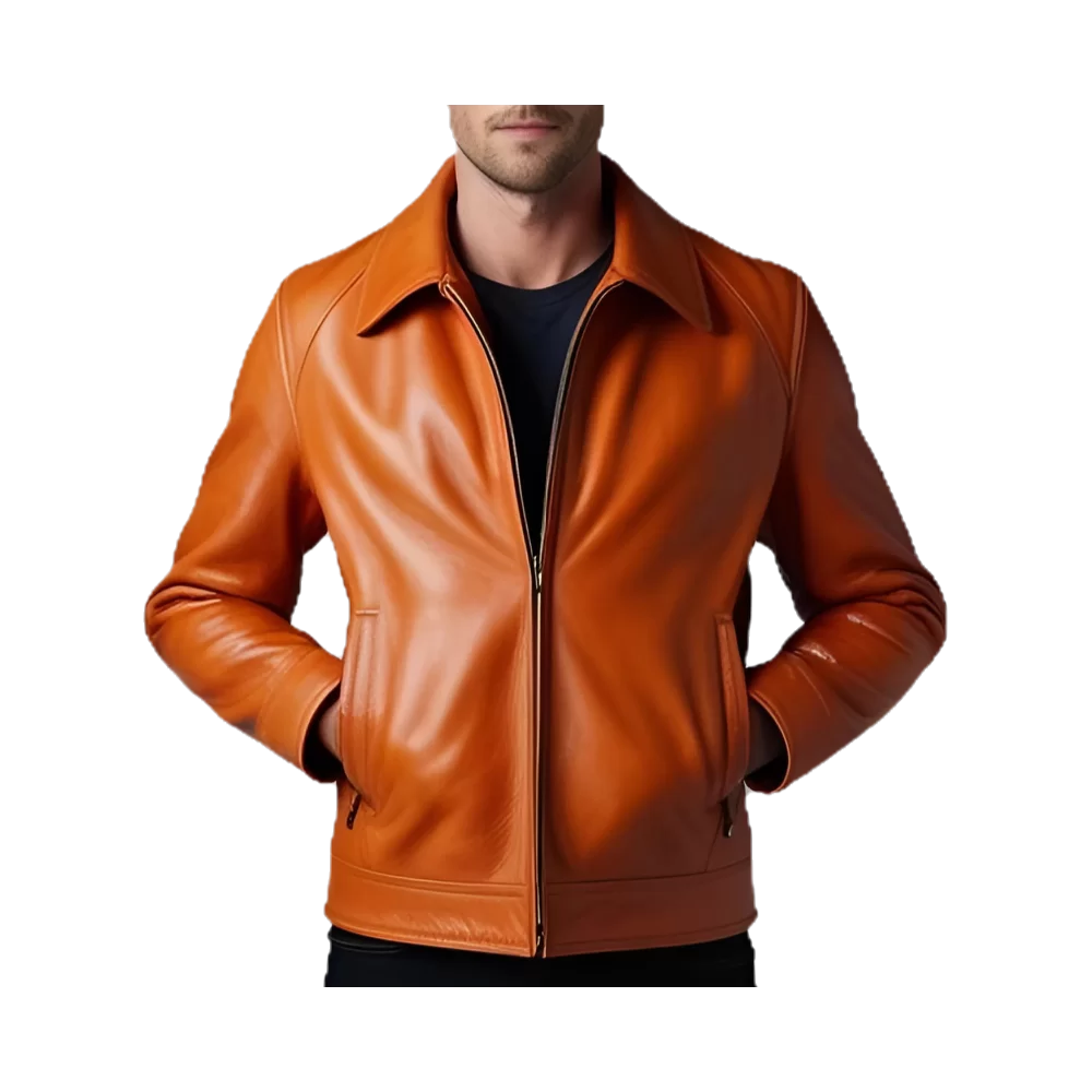 Blouson cuir homme en agneau orange modèle Irice