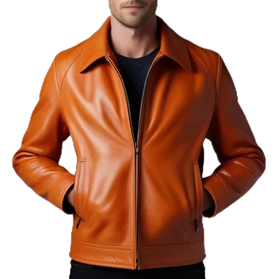 Blouson cuir homme en agneau orange modèle Irice