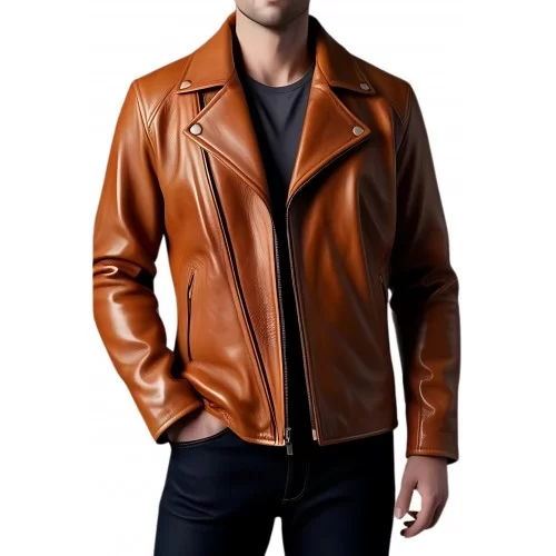 Blouson Perfecto cuir homme en agneau marron modèle Solerce