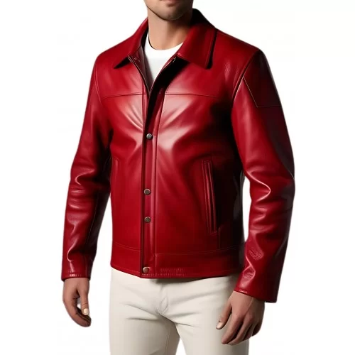 Blouson cuir homme en agneau rouge modèle Imace