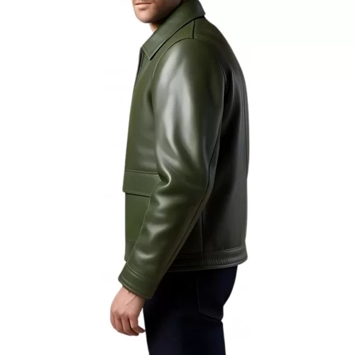 Blouson cuir homme style aviateur en agneau vert modèle Oracion