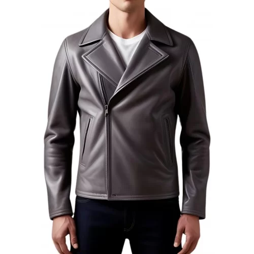 Blouson Perfecto cuir homme en agneau gris modèle Garrel