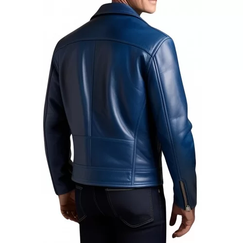 Blouson Perfecto cuir homme en agneau bleu modèle Ignace