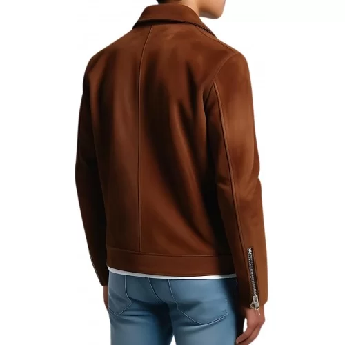 Blouson Perfecto cuir homme en agneau velours marron modèle Paolo