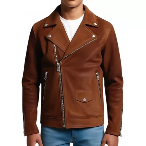 Blouson Perfecto cuir homme en agneau velours marron modèle Paolo