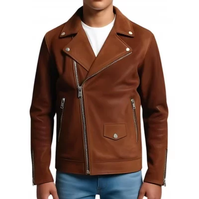 Blouson Perfecto cuir homme en agneau velours marron modèle Paolo