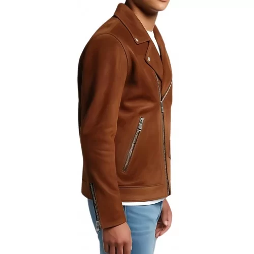 Blouson Perfecto cuir homme en agneau velours marron modèle Paolo