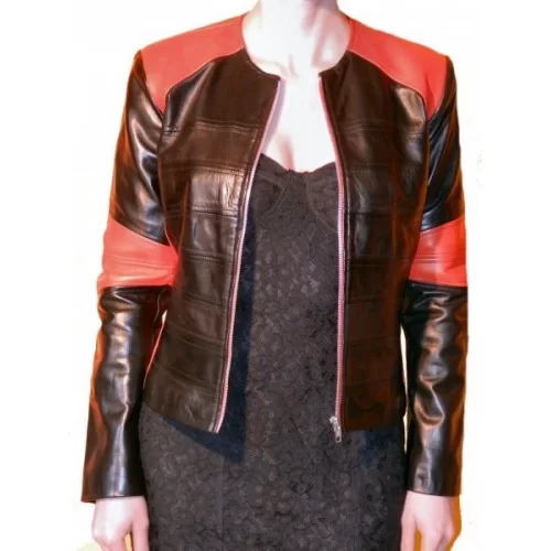 Blouson cuir femme bicolore agneaux plongé rouge et noir modèle Janic