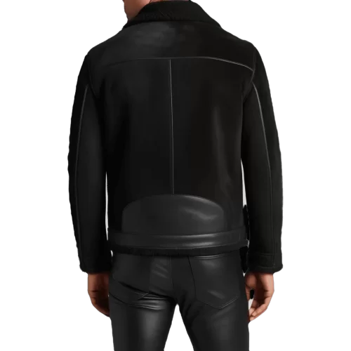 Blouson type perfecto en mouton retourné extèrieur mouton aspect daim et cuir modèle Parice