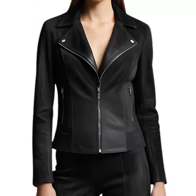 Blouson femme style perfecto agneau velours daim noir modèle Sirlana