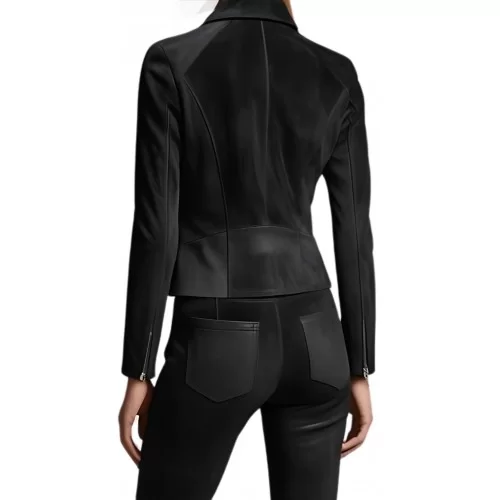 Blouson femme style perfecto agneau velours daim noir modèle Sirlana