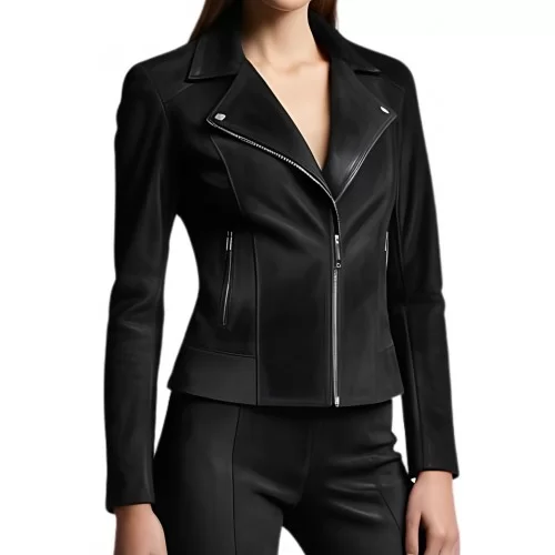 Blouson femme style perfecto agneau velours daim noir modèle Sirlana