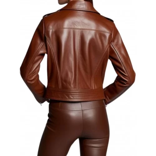 Blouson perfecto en cuir femme agneau plongé marron modèle Amidore