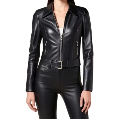 Blouson cuir femme en agneau plongé noir modèle Vanessa