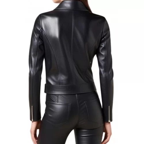 Blouson cuir femme en agneau plongé noir modèle Vanessa