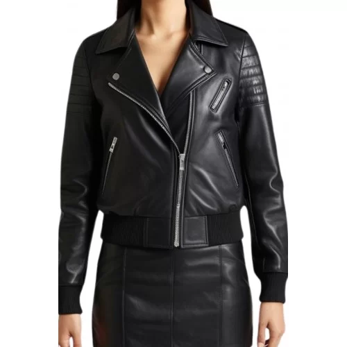 Blouson cuir femme agneau noir modèle Emiliane