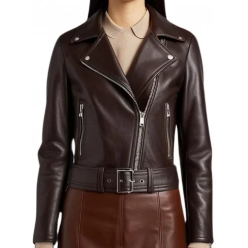 Blouson perfecto cuir agneau marron modèle Daniela