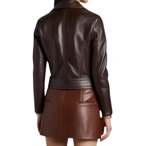 Blouson perfecto cuir agneau marron modèle Daniela