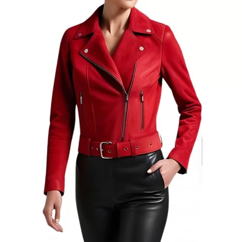 Blouson perfecto agneau velours daim rouge modèle Esperide