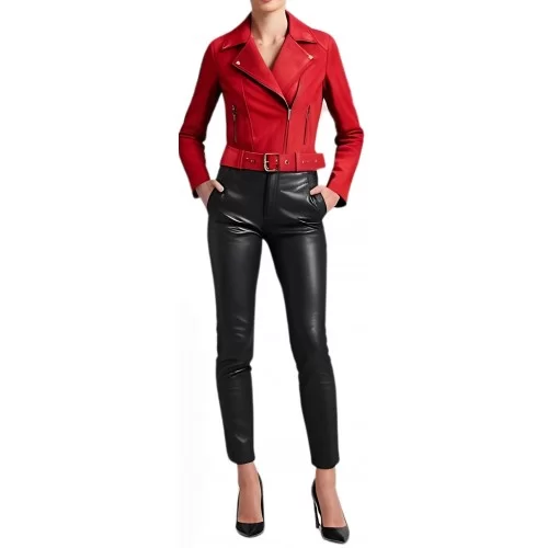 Blouson perfecto agneau velours daim rouge modèle Esperide