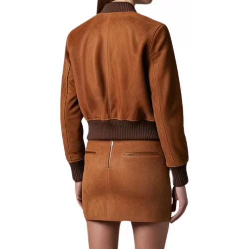 Blouson style teedy agneau velours daim marron modèle Sibelle