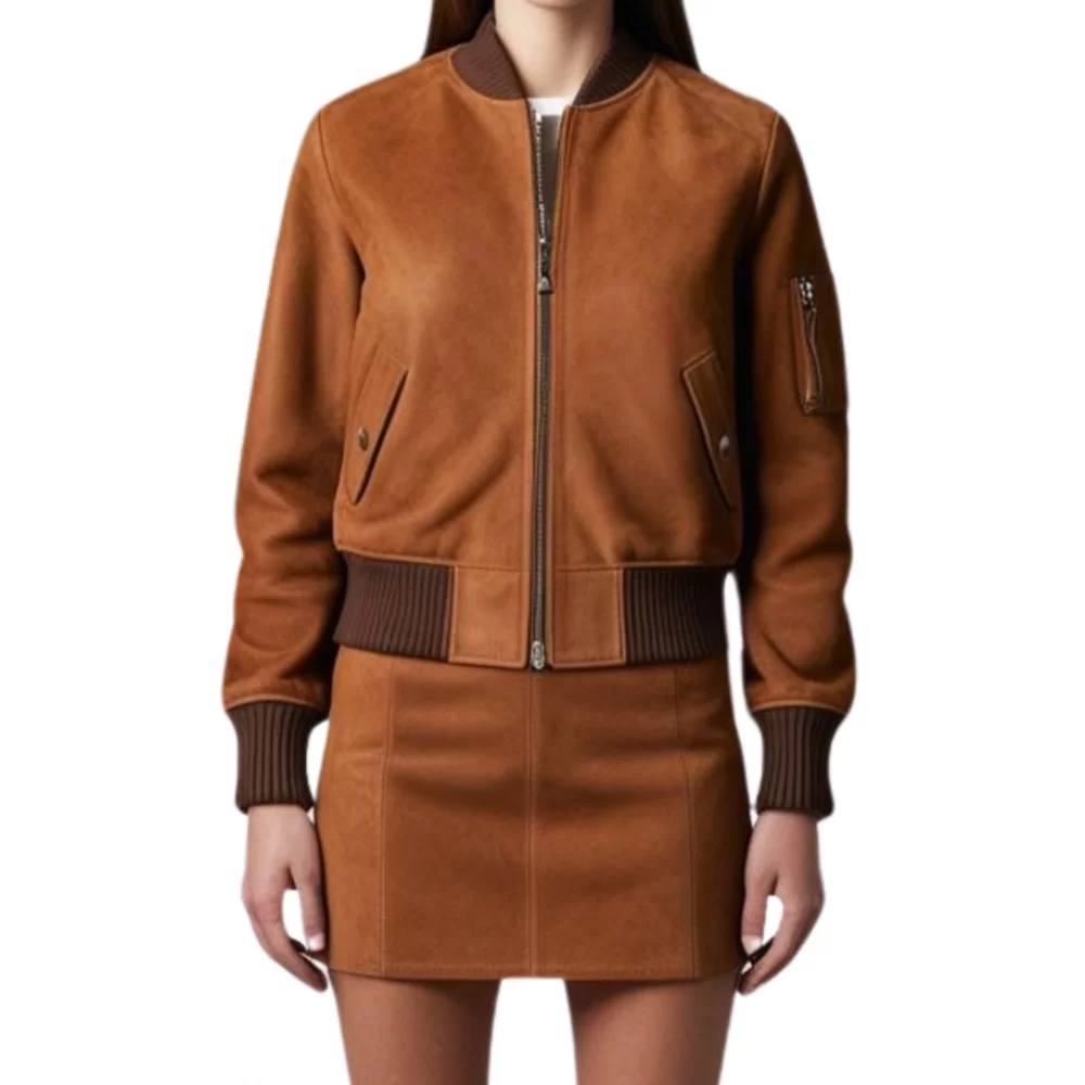 Blouson style teedy agneau velours daim marron modèle Sibelle