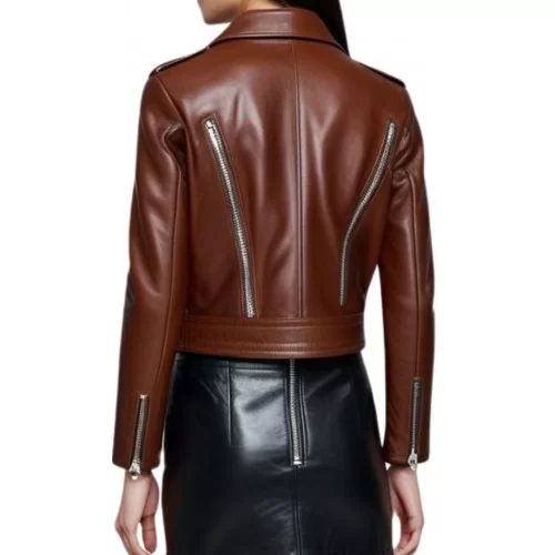 Blouson perfecto avec multi zips en cuir femme agneau plongé marron modèle Rosa