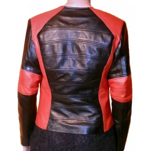 Blouson cuir femme bicolore agneaux plongé rouge et noir modèle Janic