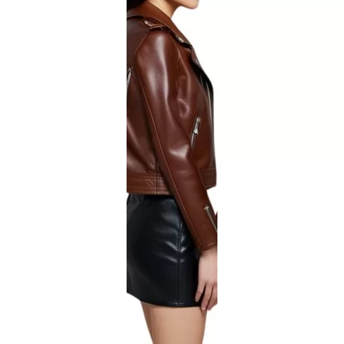 Blouson perfecto avec multi zips en cuir femme agneau plongé marron modèle Rosa