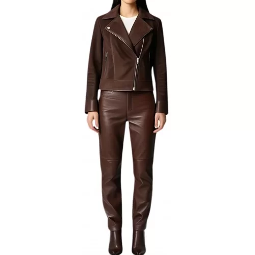 Perfecto cuir femme agneau velours daim marron modèle Marie