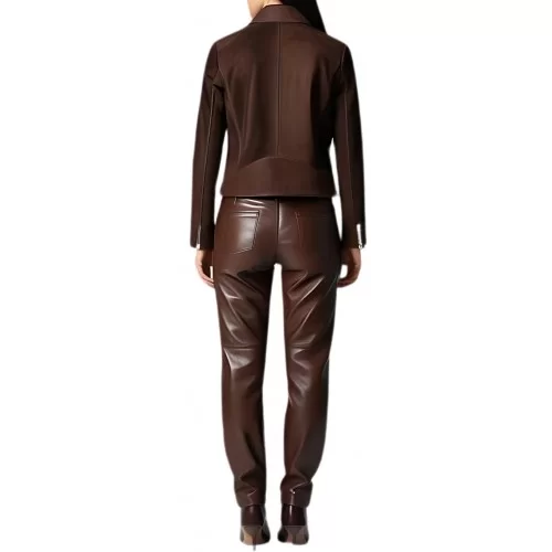 Perfecto cuir femme agneau velours daim marron modèle Marie