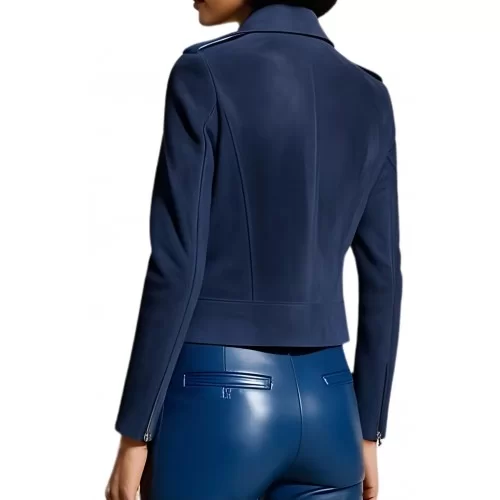 Blouson perfecto agneau velours daim bleu modèle Nina