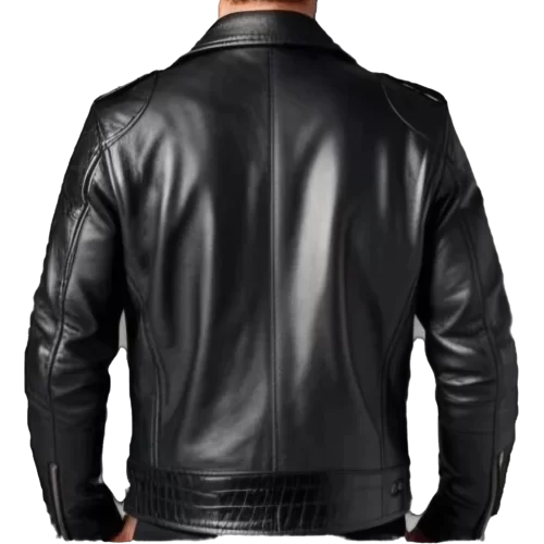 Blouson perfecto agneau plongé noir et bas des manches col et incrustation de peaux de crocodile véritable modèle Caïmane