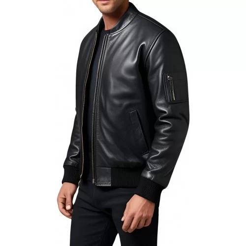 Blouson cuir homme teedy en agneau noir modèle Garian