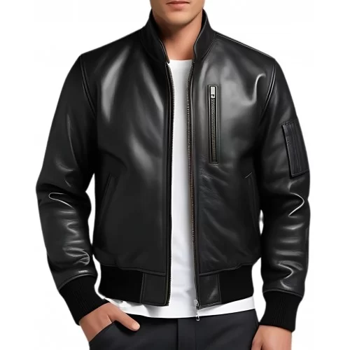 Blouson teedy cuir homme en agneau noir modèle Palorik