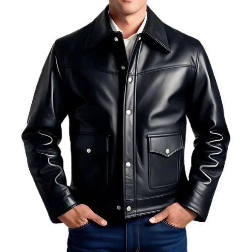 Blouson western en cuir homme en agneau noir modèle Buffalo