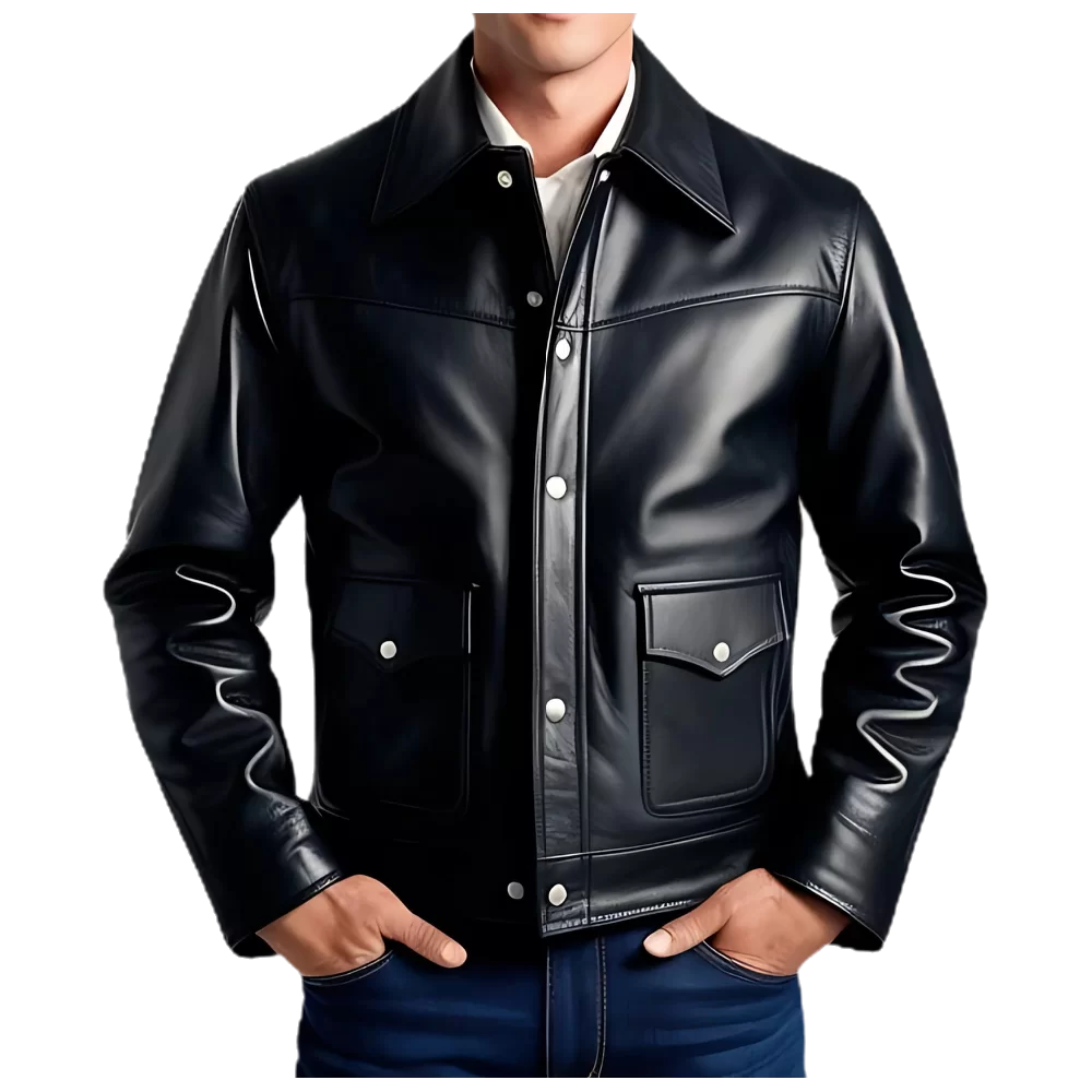 Blouson western en cuir homme en agneau noir modèle Buffalo