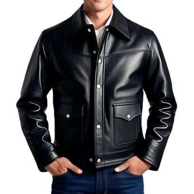 Blouson western en cuir homme en agneau noir modèle Buffalo