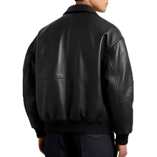 Blouson cuir type aviateur oversize en agneau noir modèle Karolin