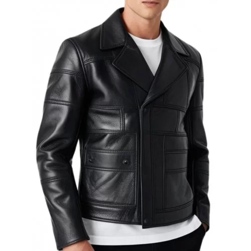 Blouson en cuir homme en agneau noir modèle Amione