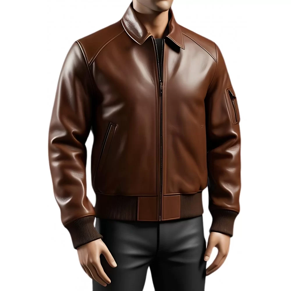 Blouson cuir homme style aviateur en agneau marron modèle Daniel